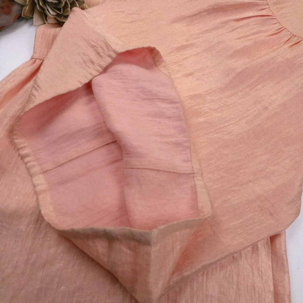 Current Air Anthropologie Peach Shimmer Wide-Leg Rayon Women's Pants Sz L - Picture 8 of 15